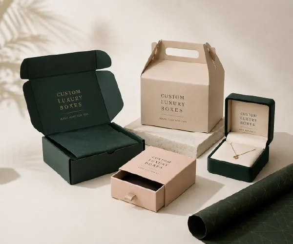 Luxury packaging showcase with premium custom boxes