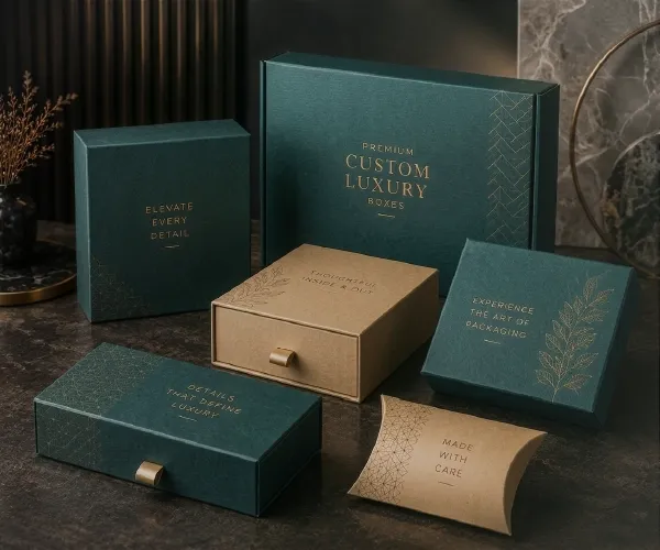 Luxury packaging showcase with premium custom boxes